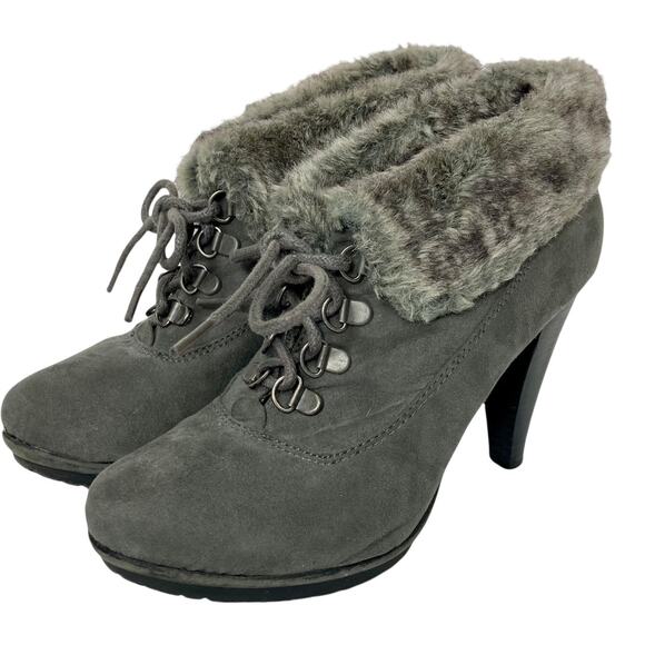 Faux suede lace-up booties Women's Limelight Vail fur top gray boots size 7 - Picture 9 of 9